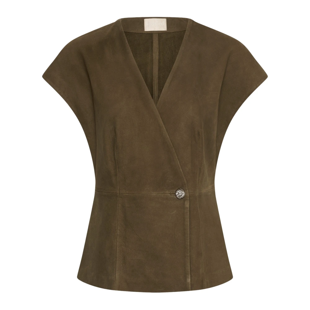 VAN GRAAF Soaked In Luxury Damen Khaki Lederbluse Slparvati Grün, Extra Klein - Bild 3