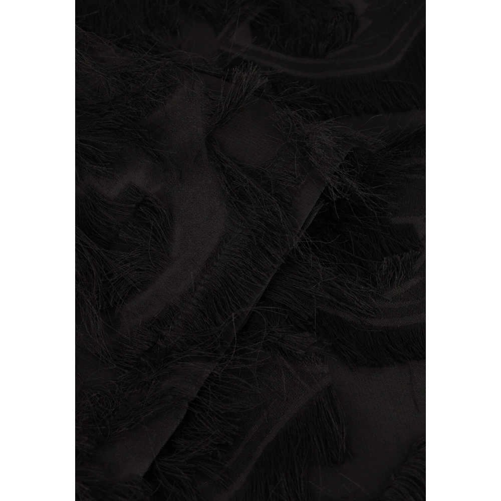 Minus Elegante hoge halsblouse met franjes Black Dames