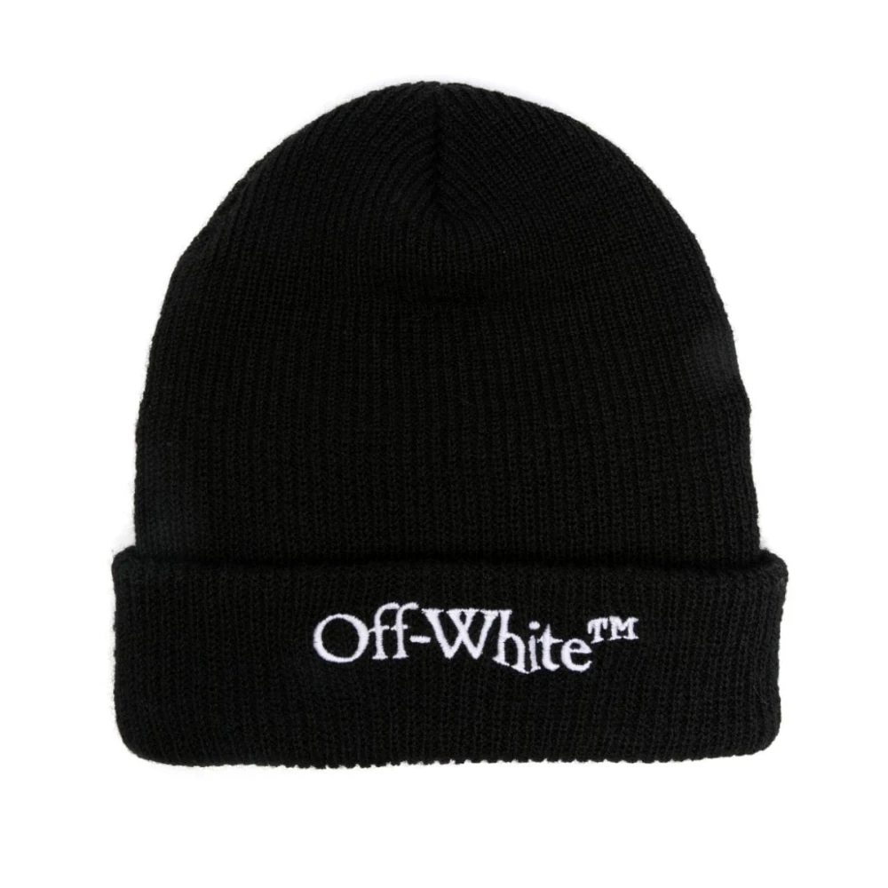 Off White Zwarte Gebreide Logo Geborduurde Muts Black Heren