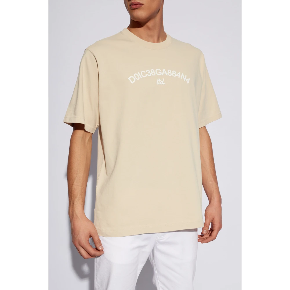 Dolce & Gabbana Bedrukt T-shirt Beige Heren