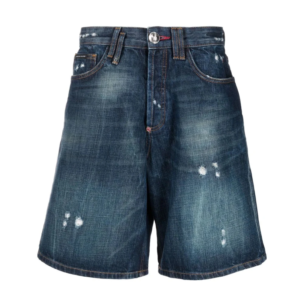 Philipp Plein Blauwe Denim Capri Shorts Casual Stijl Blue Heren