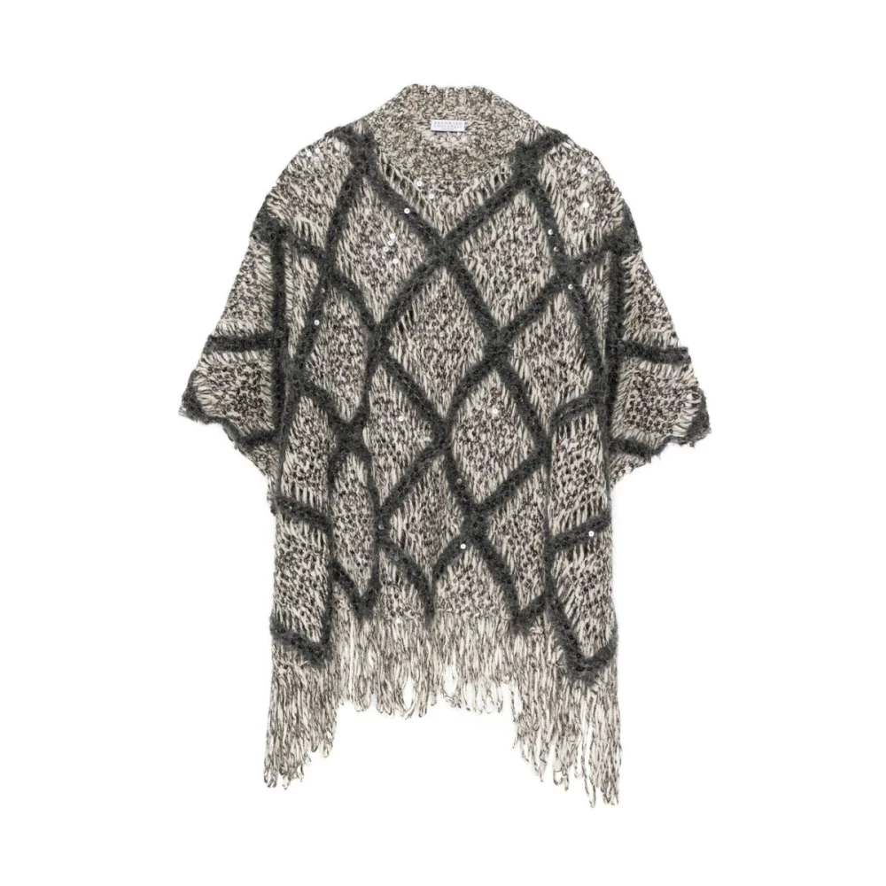 BRUNELLO CUCINELLI Gebreide Ruitpatroon Trui Gray Dames
