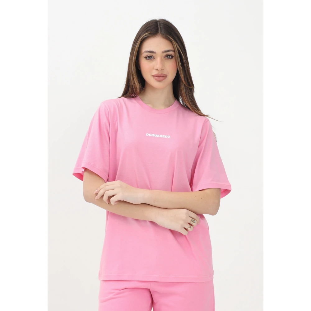 Dsquared2 Roze T-shirt met Korte Mouwen en Logo Print Pink Dames