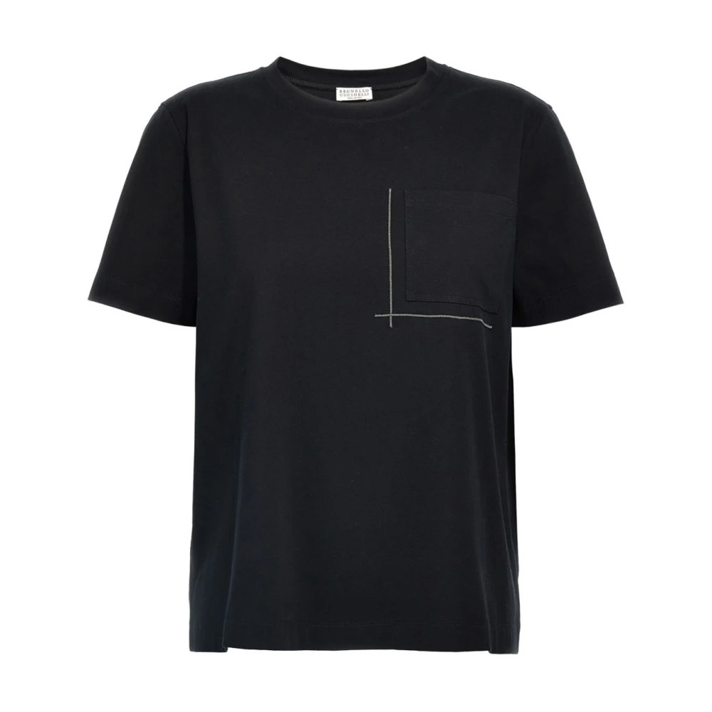 BRUNELLO CUCINELLI Zwart Borstzak Crew Neck T-shirts Black Dames