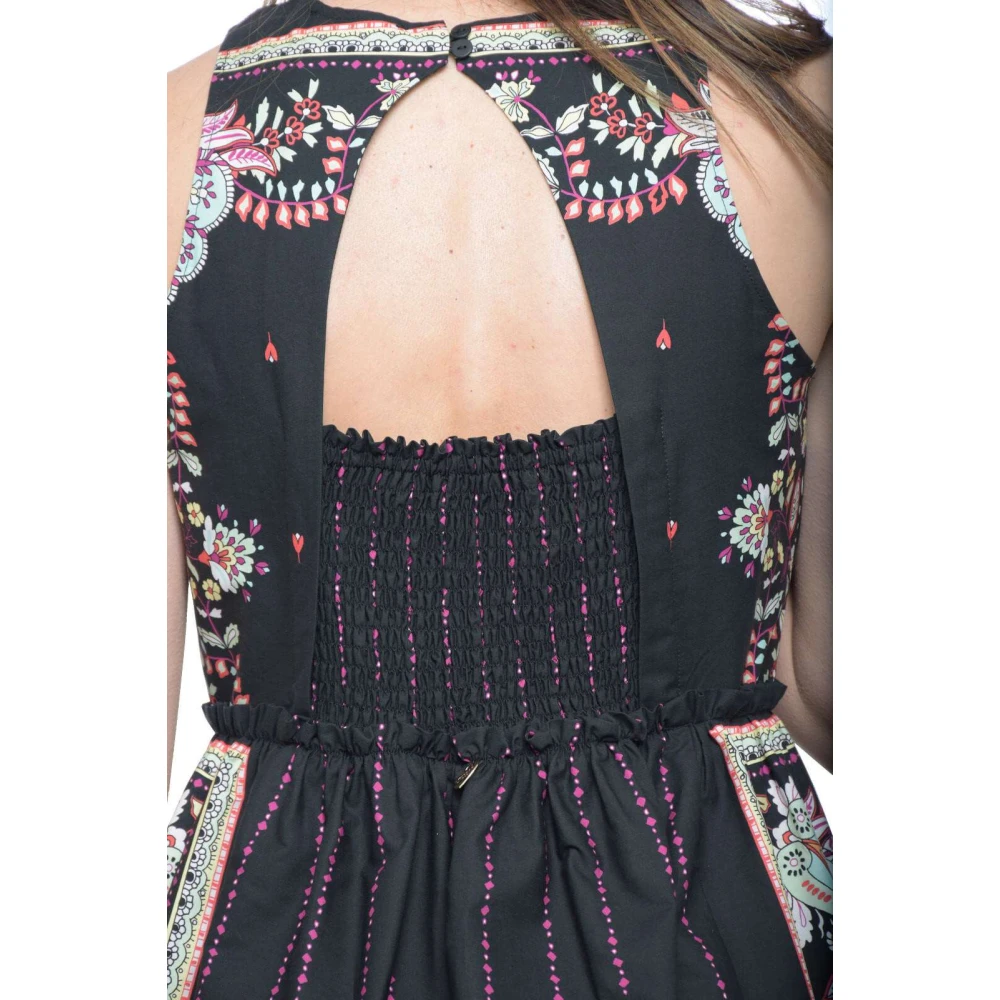 Twinset Bloemen V-hals Jurk met Ruches Black Dames