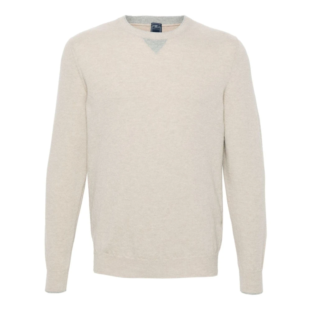 Fedeli Beige Wol-Kasjmier Trui Fijn Gebreid Beige Heren