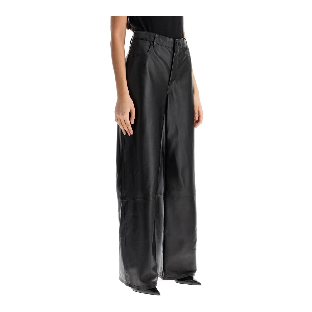 Loulou Studio Elegante Wijde Leren Broek Black Dames