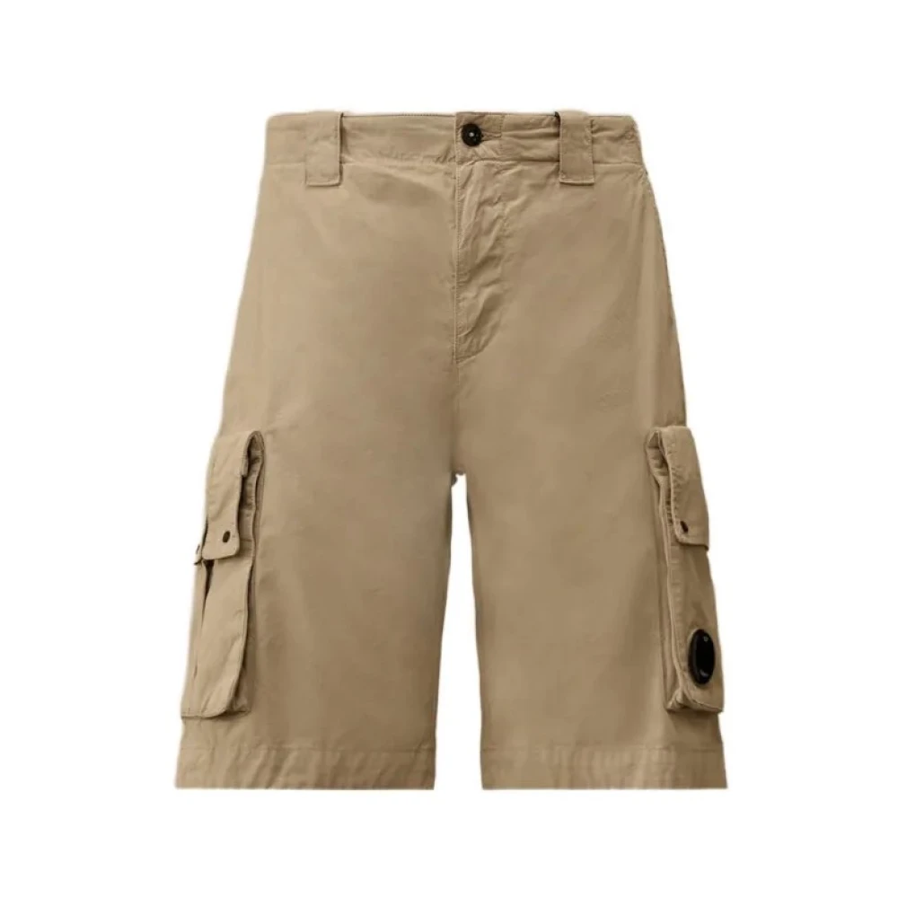 C.p. Company Men's Beige Cotton Gabardine Lens Cargo Shorts - Casual Shorts - M - Shorts