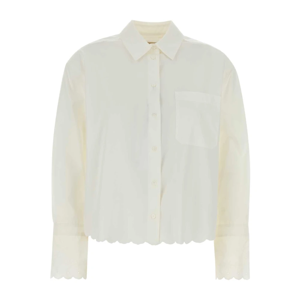 Weekend Max Mara Women's White Shirts, S, Neutro Scalloped Poplin Shirt