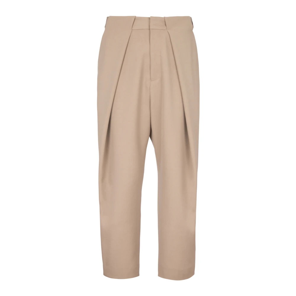 Balmain Wollen broek met geplooide zoom Beige Heren