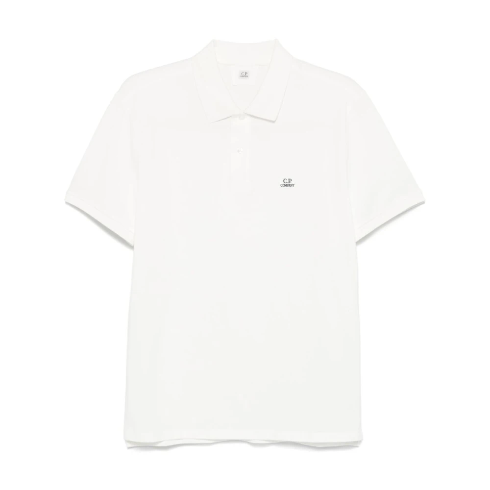 C.P. Company Witte Geribbelde Manchetten Poloshirt White Heren