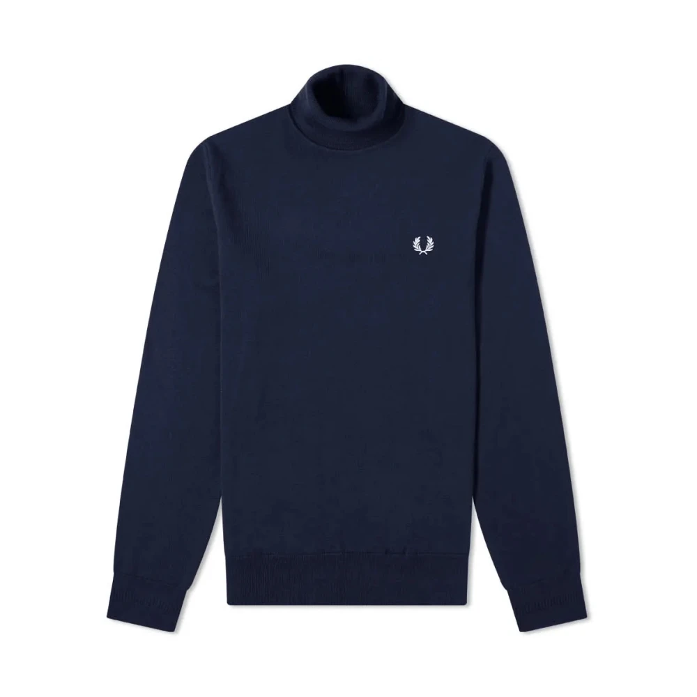 Fred Perry Marinblå Roll Neck Stickad Tröja Blue, Herr