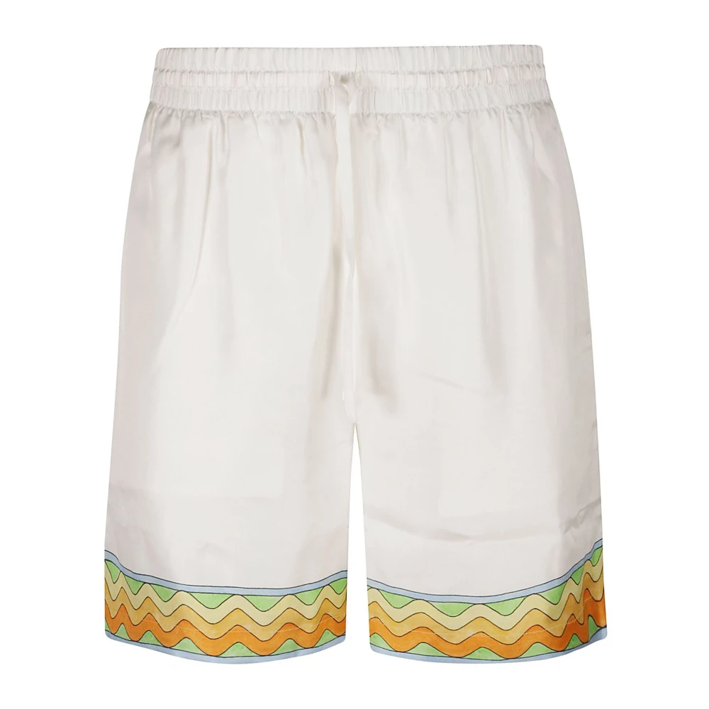 Casablanca Zijden shorts met trekkoord en contrastdetails White Heren
