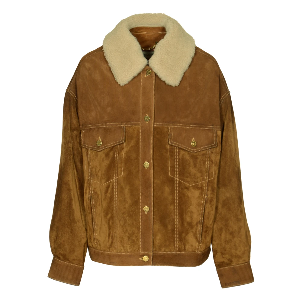 Golden Goose Journey leren jack met corduroy details Brown Dames