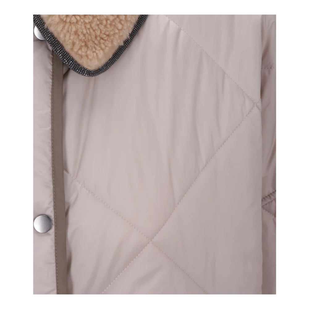 BRUNELLO CUCINELLI Gewatteerde jas met bouclé-effect halslijn Beige Dames