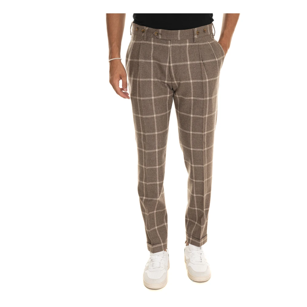 Berwich Geruite Chino Broek met Tailoring Vent Beige Heren