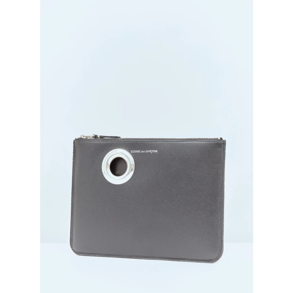 Comme des Garçons Zilveren Eyelet Leren Pouch Black Heren
