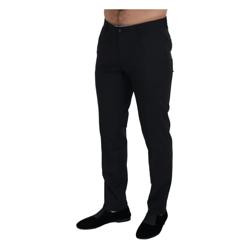 Dolce & Gabbana Elegante Zwarte Wollen Broek Black Heren