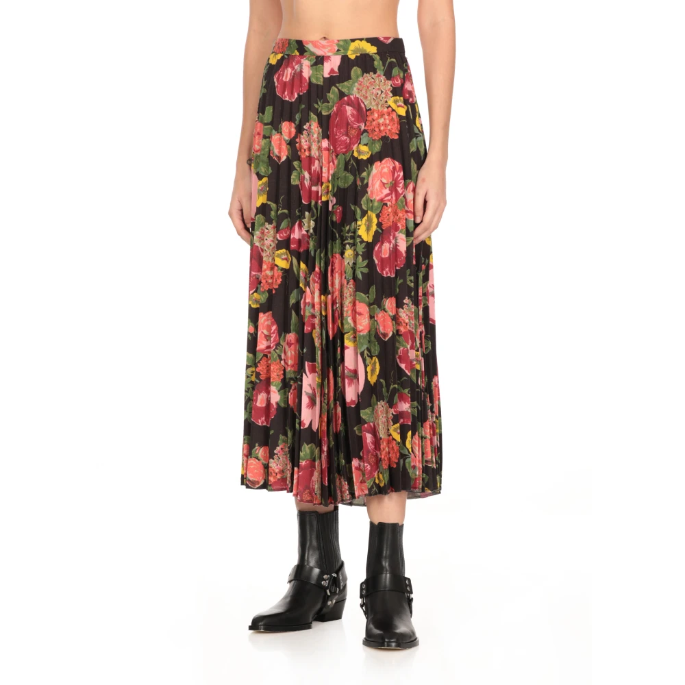 Junya Watanabe Zwarte Bloemen Plooirok Multicolor Dames