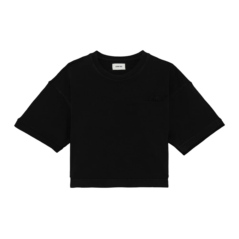 Autry T-shirt met logo-borduurwerk en ronde hals Black Dames