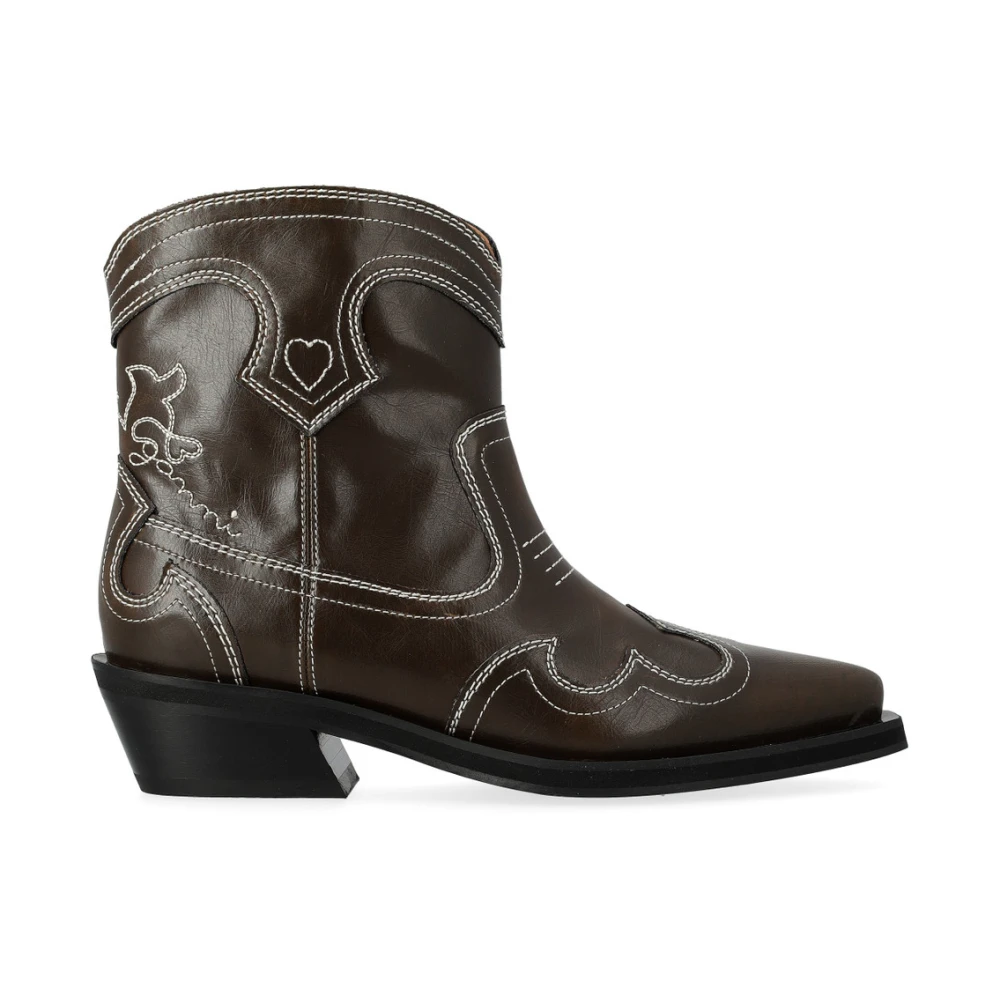 Ganni Women's Brown Cowboy & Biker Boots, 6 Uk, Lace-Up Boots