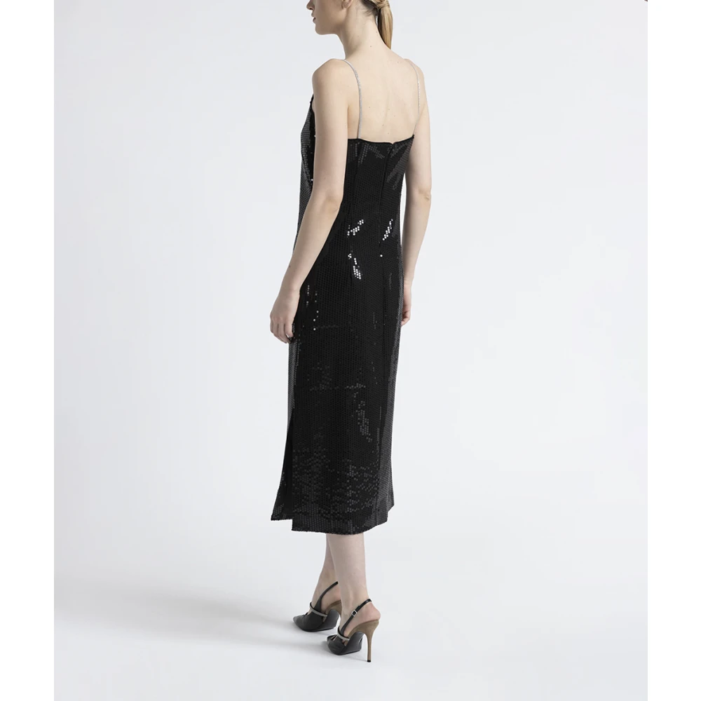 PESERICO Viscose twill midi-jurk met pailletten Black Dames