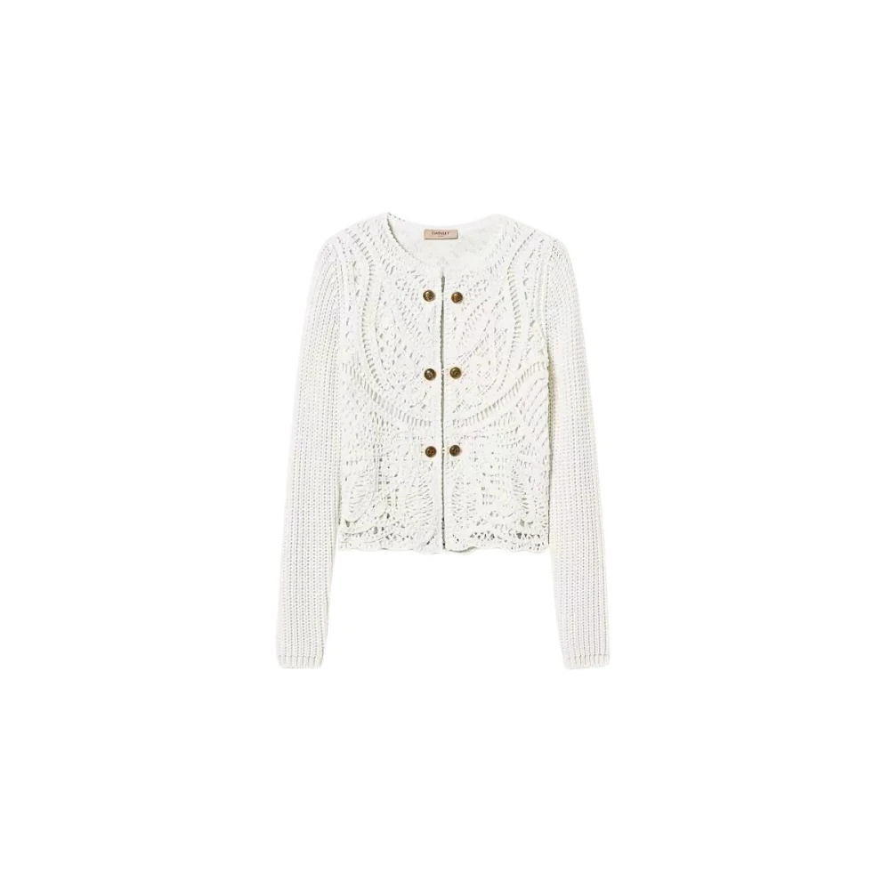 Twinset Gehaakt wollen blend gebreid jasje Beige Dames