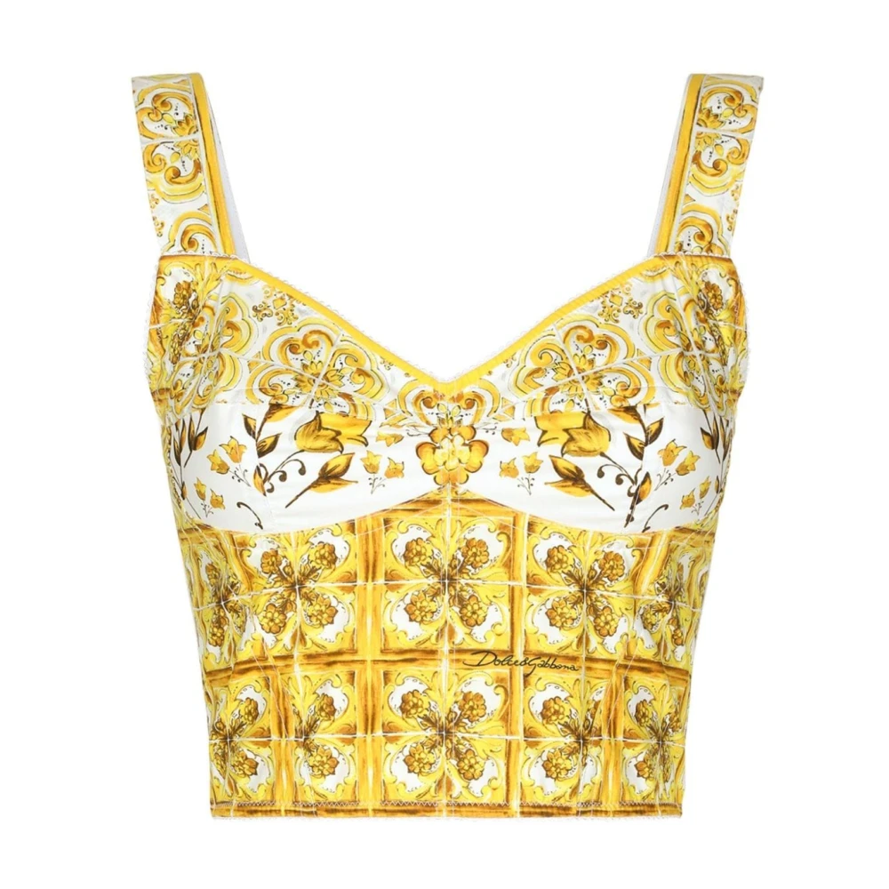 Dolce & Gabbana Gele Majolica Print Korset Top Yellow Dames