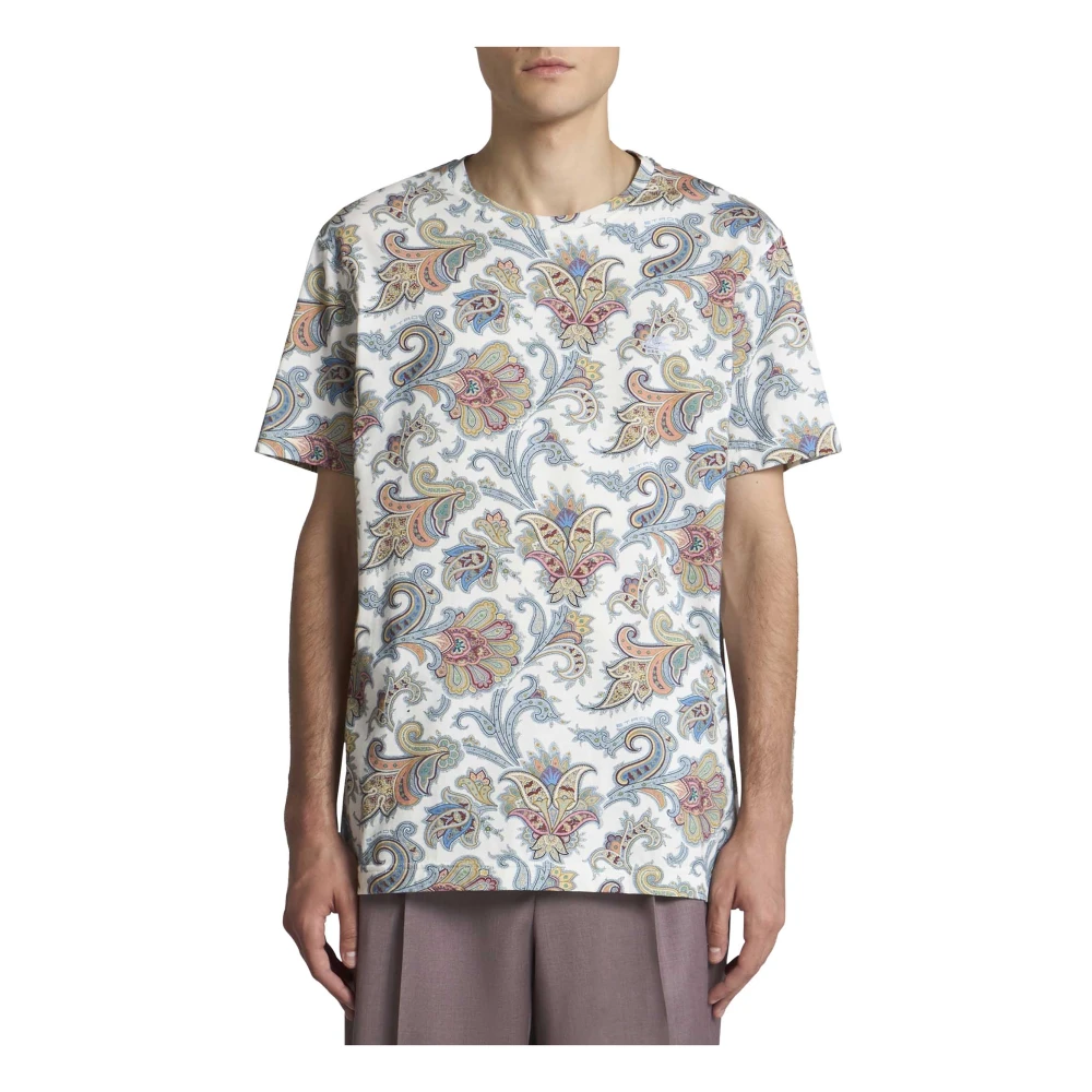 ETRO Wit Paisley Print Crewneck T-shirt Multicolor Heren