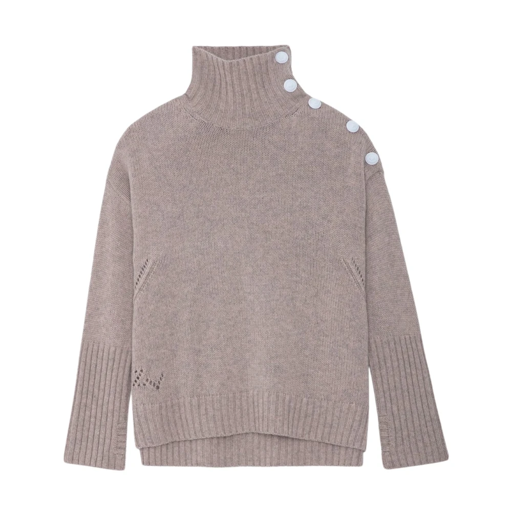 Zadig & Voltaire Women's Pink Turtlenecks, S, Primrose Cashmere Jersey With High Neck And Button Detail