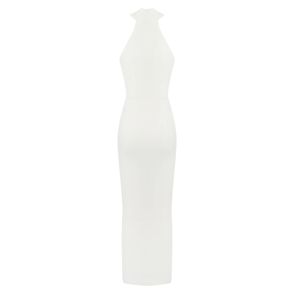 Elisabetta Franchi Hart Geribbelde Mouwloze Jurk Ivoor Beige Dames
