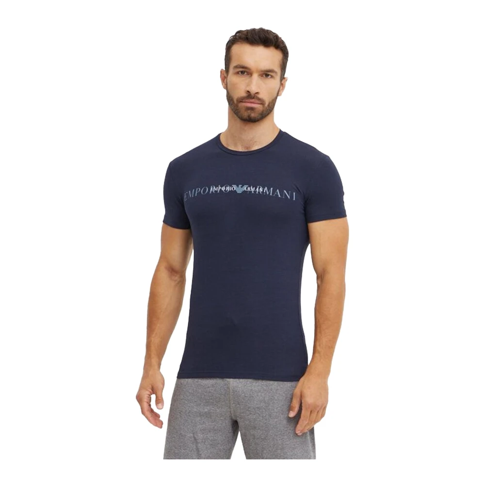 Emporio Armani Blauw Logo Katoenen T-Shirt Blue Heren