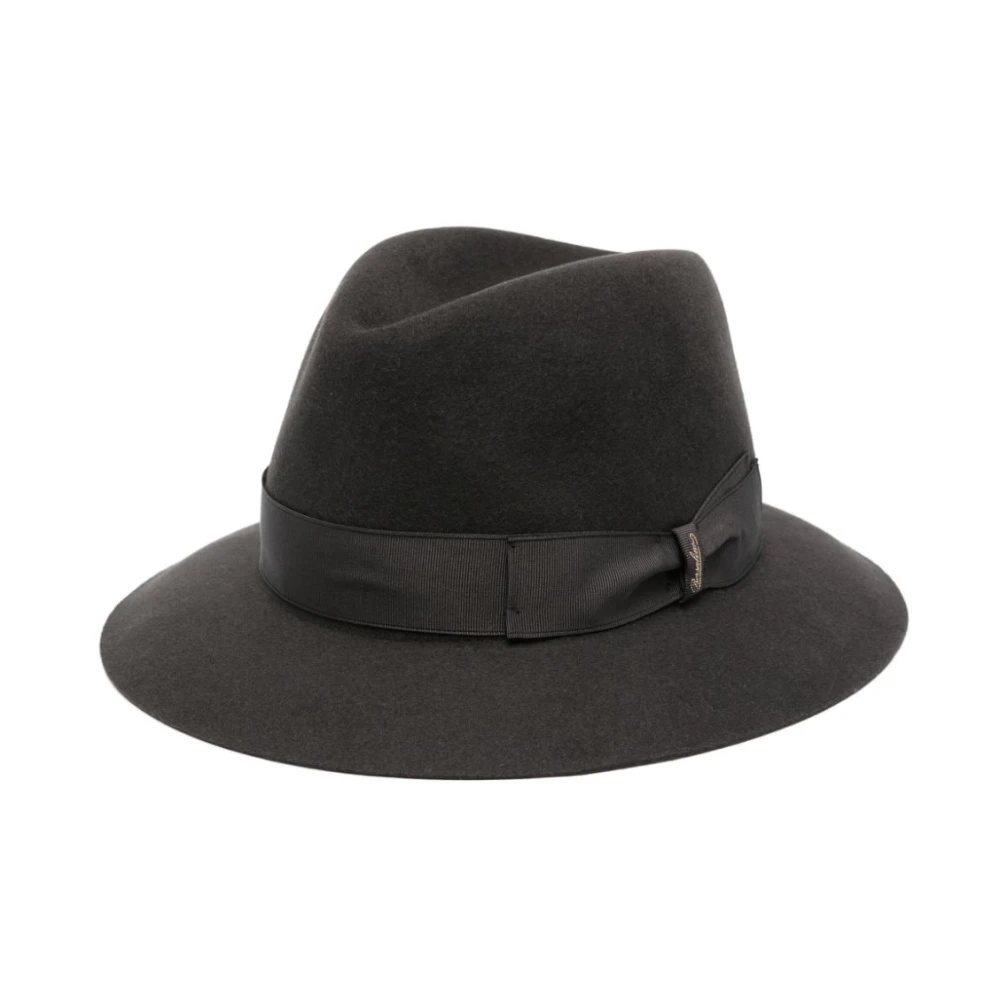 Borsalino Grijze wollen vilten hoed met lintdetail Gray Heren