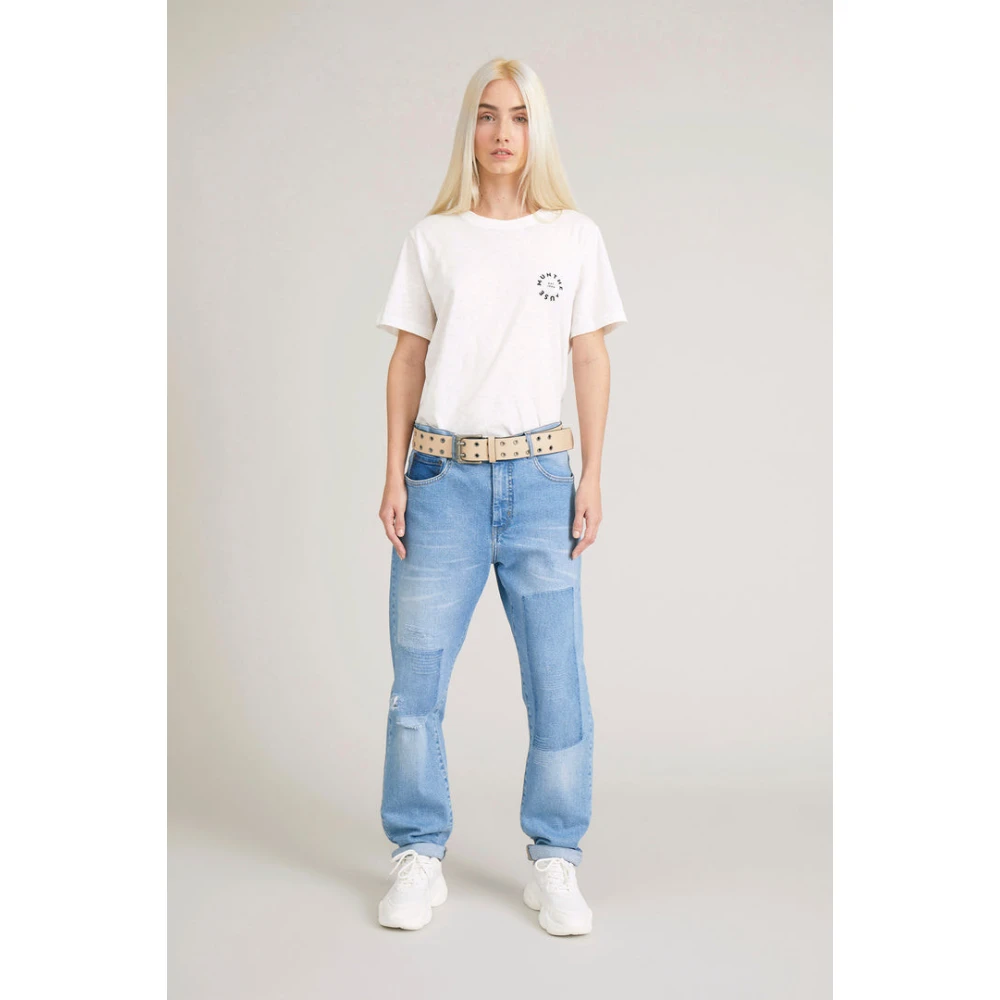 Munthe Bio Denim Boyfriend Jeans met Patches Blue Dames