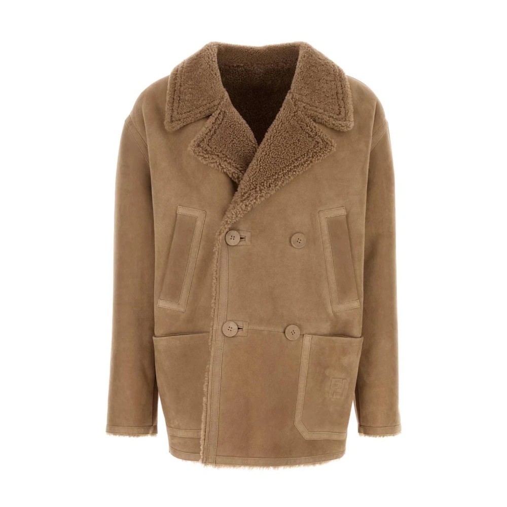 Fendi Herren Braun Shearling Lined Double-Breasted Jacket