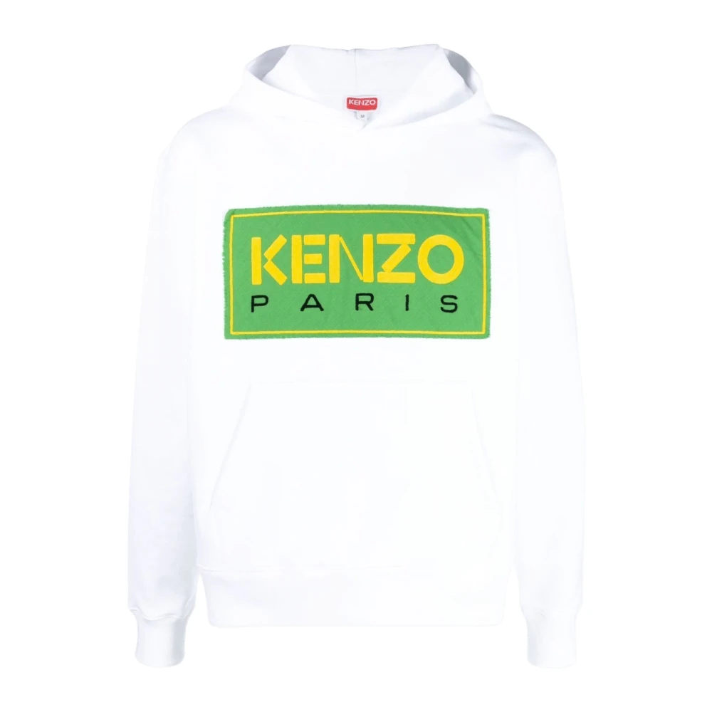 Kenzo Men's White Embroidered Logo Hoodie
