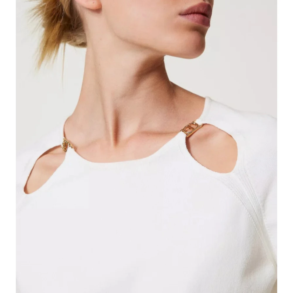 Twinset Cut Out Oval T-Shirt White Dames