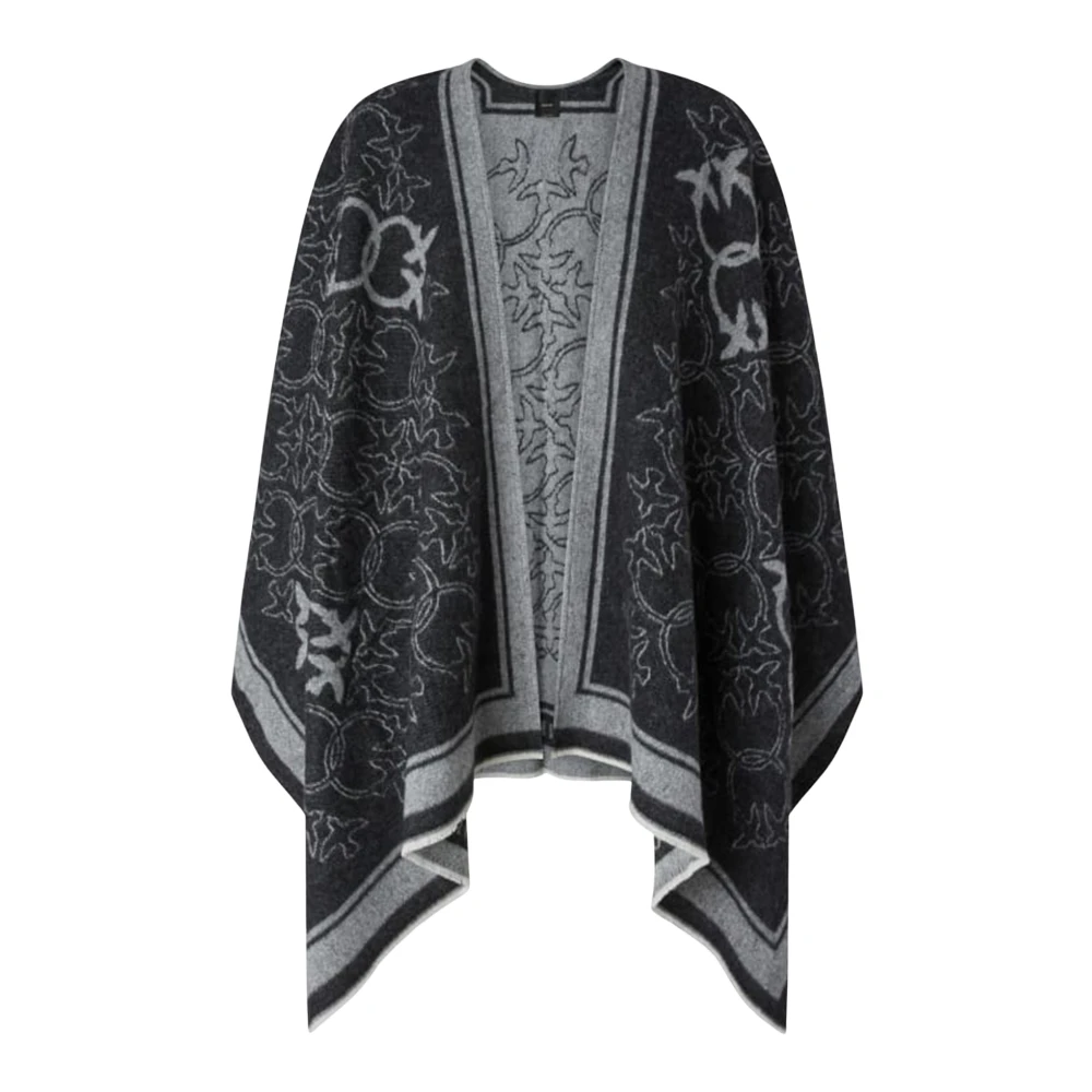 Pinko Women's Black Cape With Love Birds Logo Motif - Ponchos - One Size - Jackets