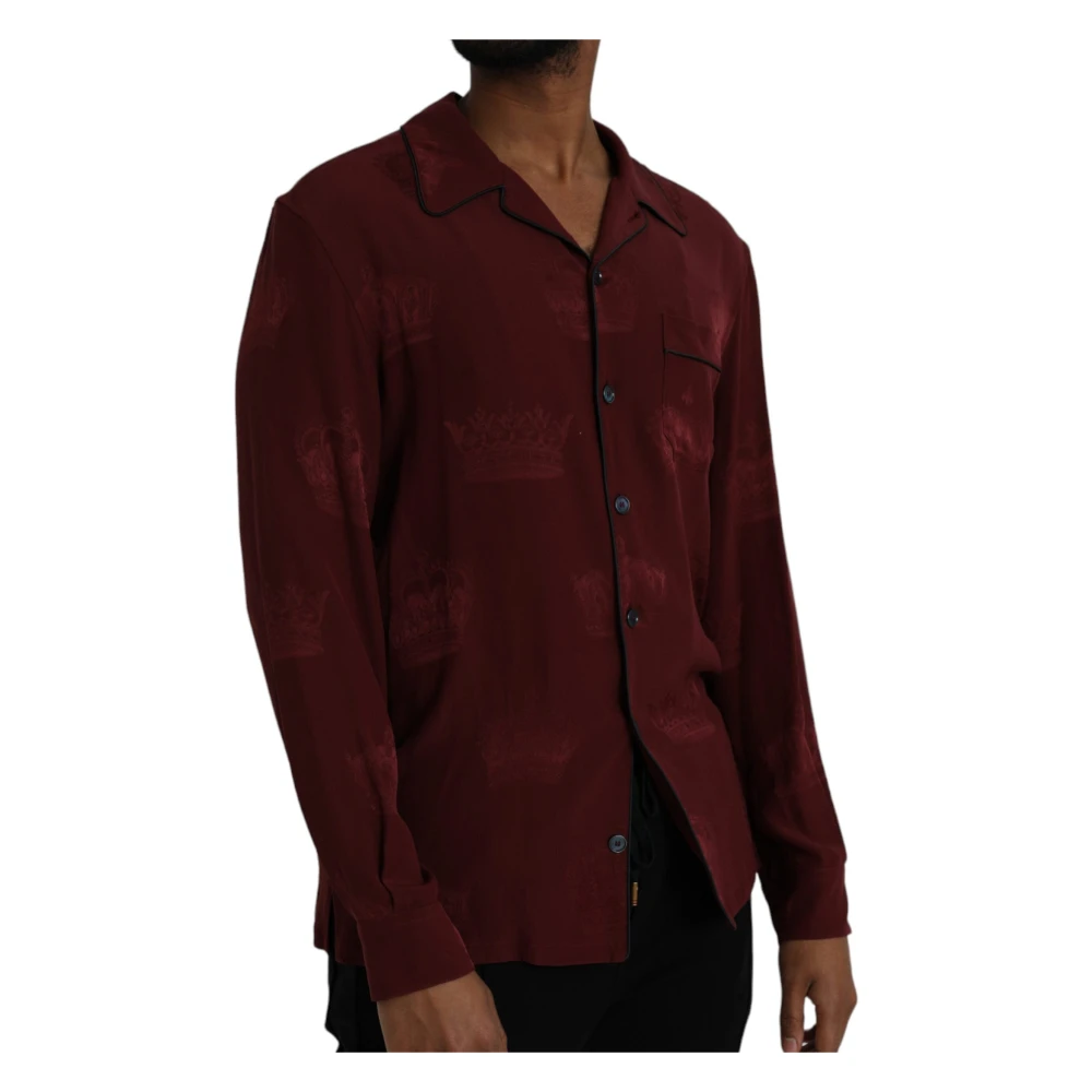Dolce & Gabbana Zijden kroonjacquard overhemd Brown Heren