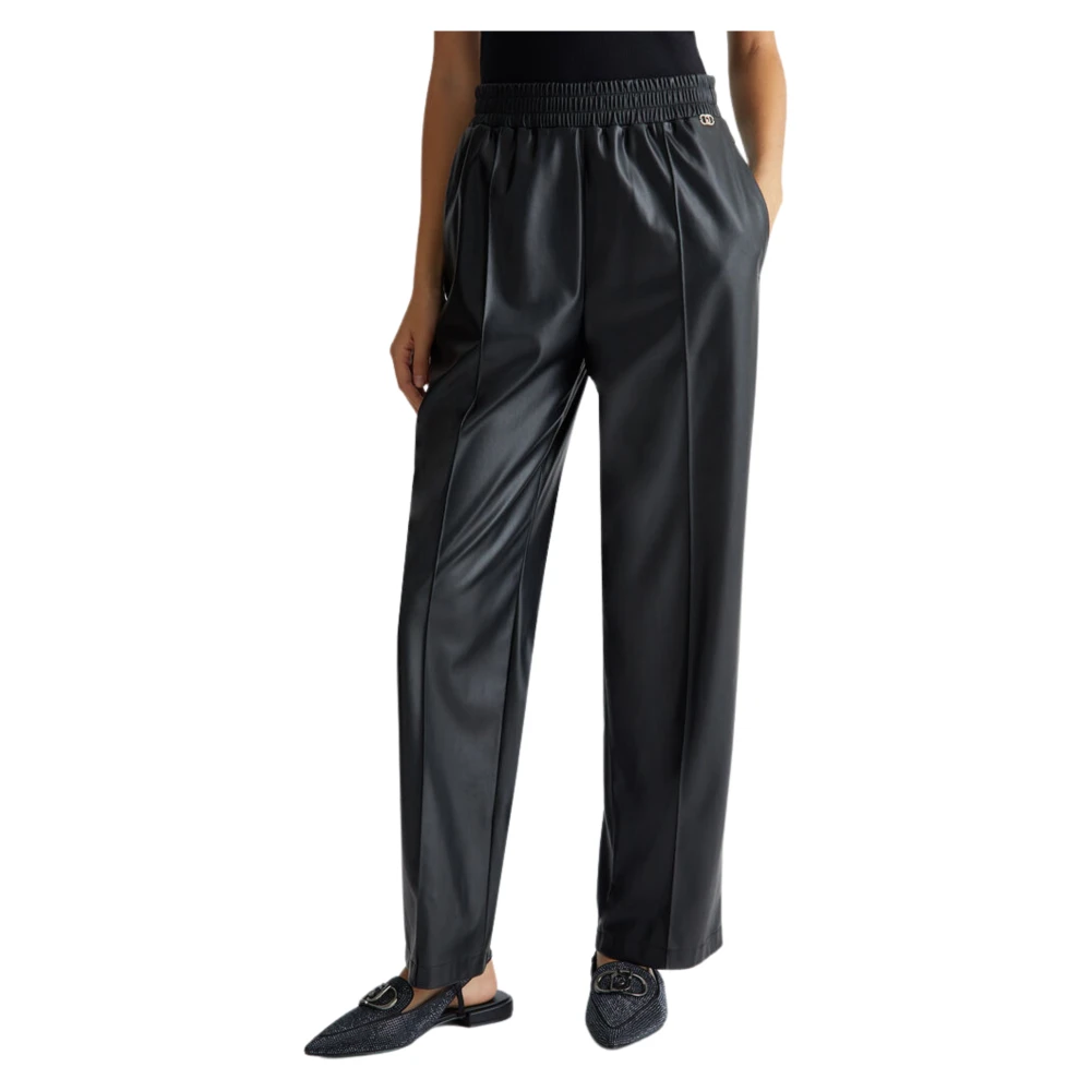 Liu Jo Zwarte Eco-Leren Palazzo Broek Black Dames