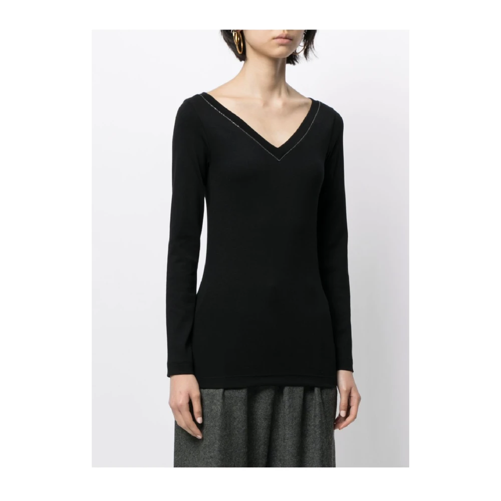 BRUNELLO CUCINELLI V-hals Lange Mouw Gebreide kleding Black Dames