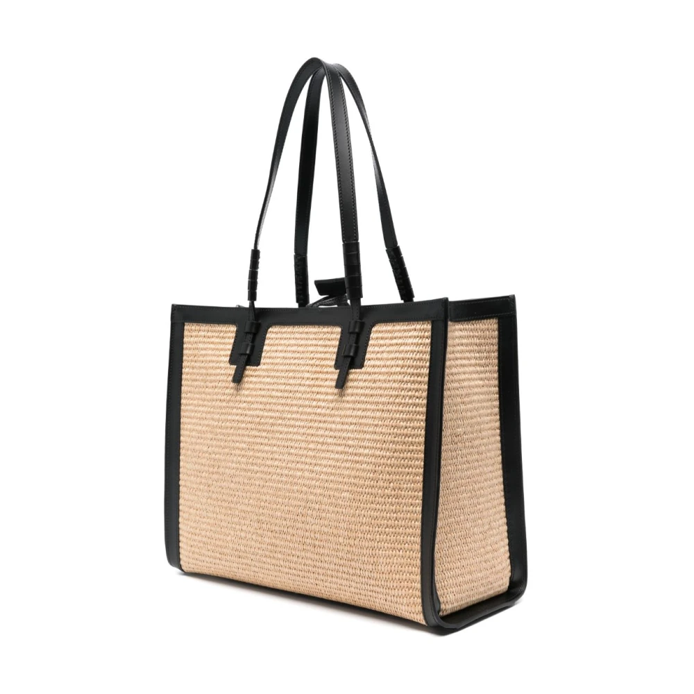 Casadei Zwarte Toggle Sluiting Top Handvat Tas Beige Dames