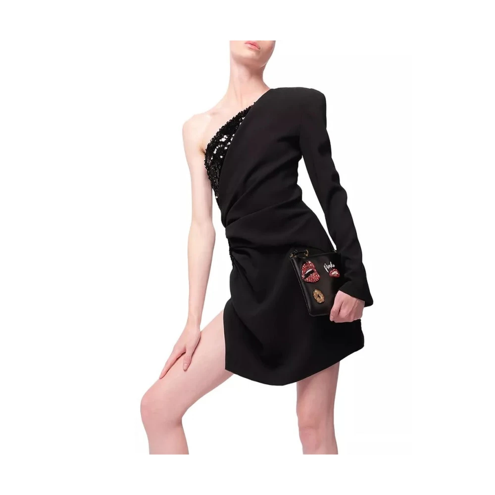 pinko Paillet Een-Schouder Jurk Black Dames