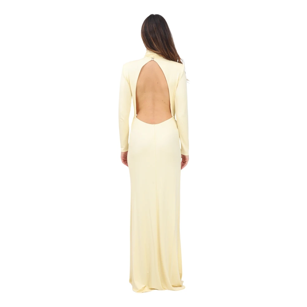 Elisabetta Franchi Gele Lange Elegante Jurk Lente Zomer Beige Dames