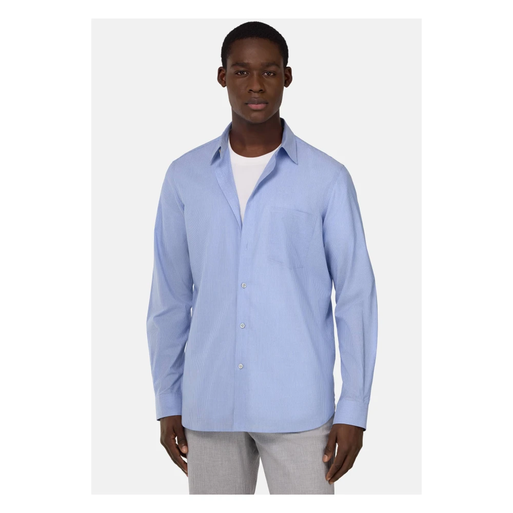Boggi Milano Regular gestreept overhemd van poplin katoen Blue Heren