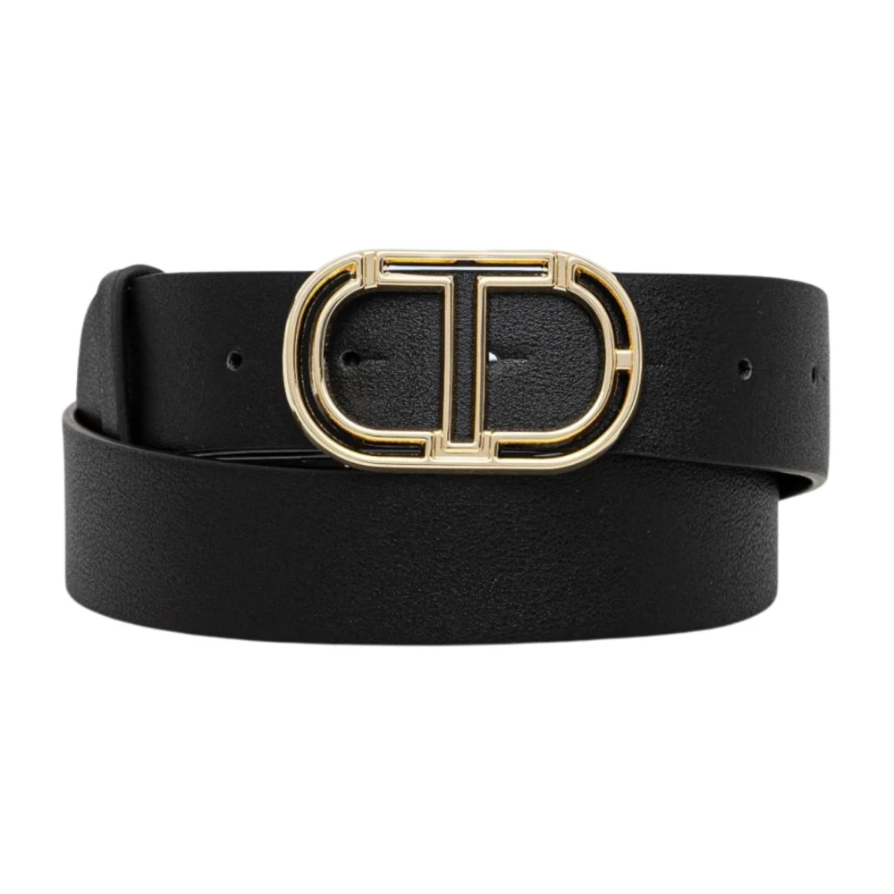 Twinset Zwarte leren riem met gerecyclede materialen Black Dames