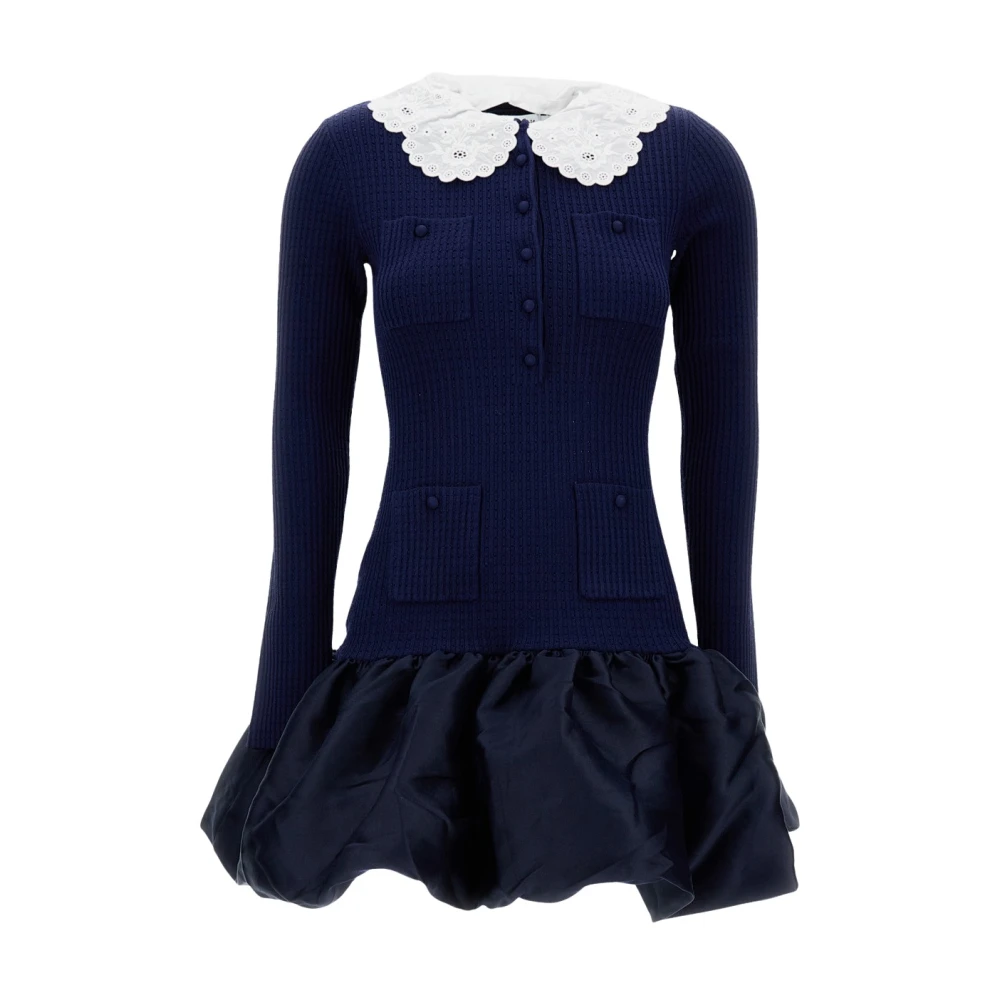 Self Portrait Women's Blue Knit Taffeta Mini Dress, Short Dresses, L, Dresses