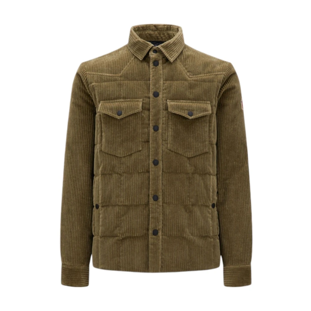 Moncler Olijfgroene Corduroy Down Shirt Jas Green Heren