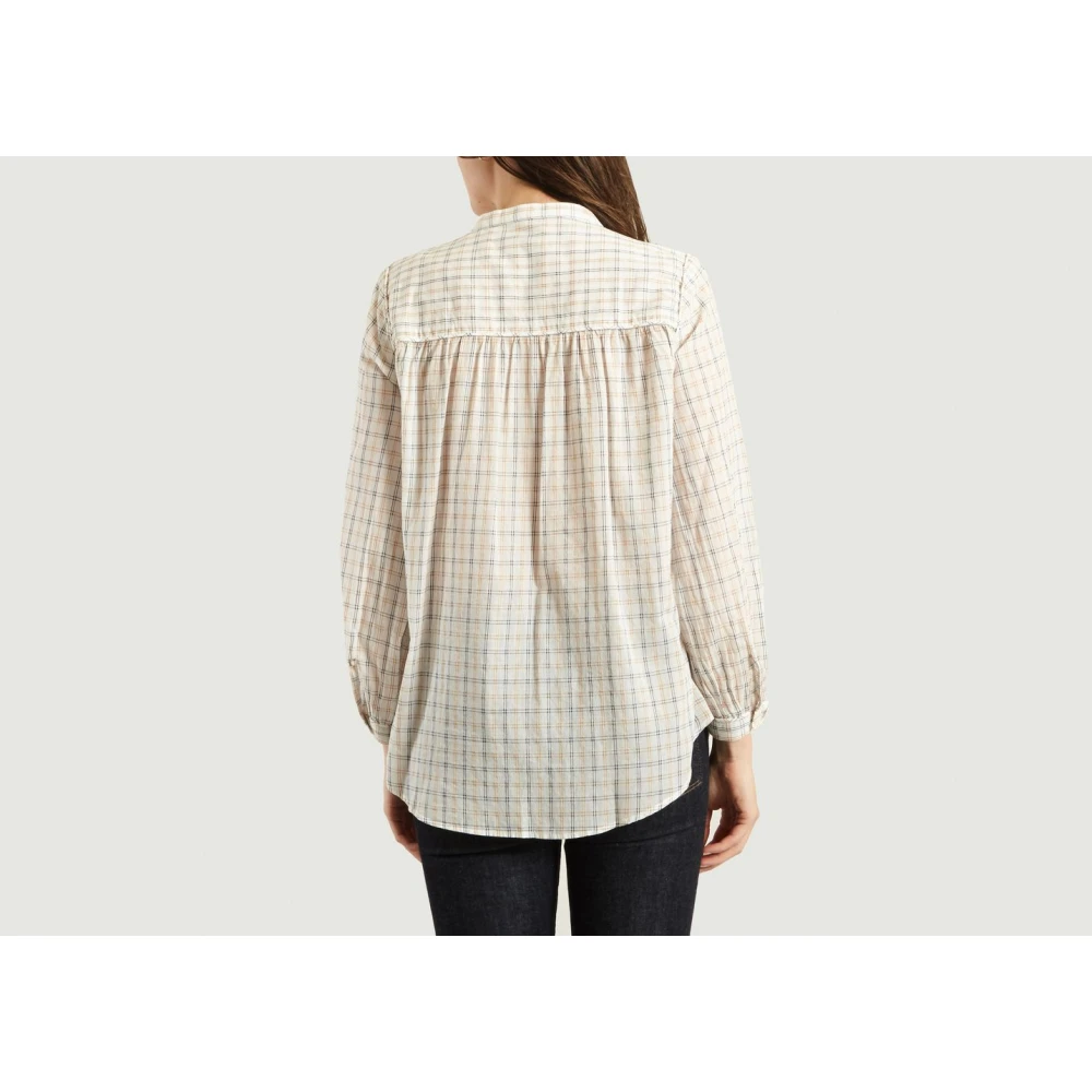 closed Geruite Mandarin Kraag Shirt White Dames