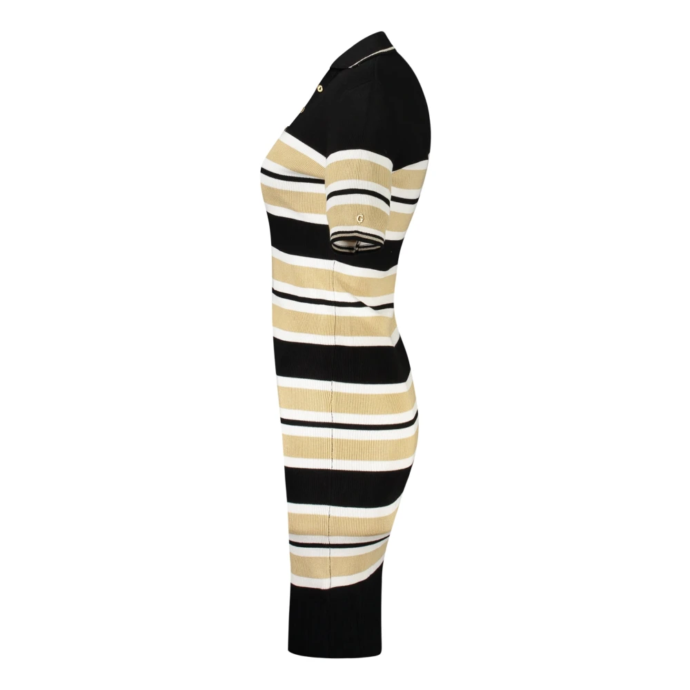 Guess Lange Zwarte Jurk Korte Mouw Gestreept Gebreid Multicolor Dames